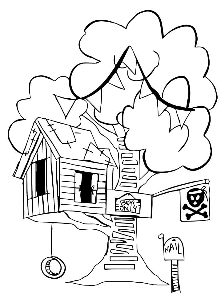 Treehouse for Boys Coloring Page