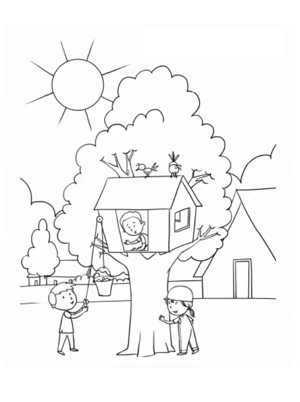 Treehouse for Kids Coloring Page