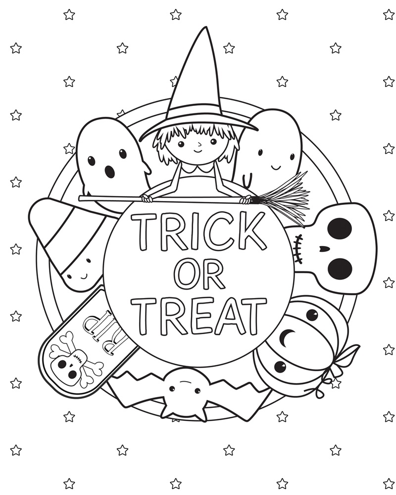 Trick Or Treat Halloween Kids Coloring Page