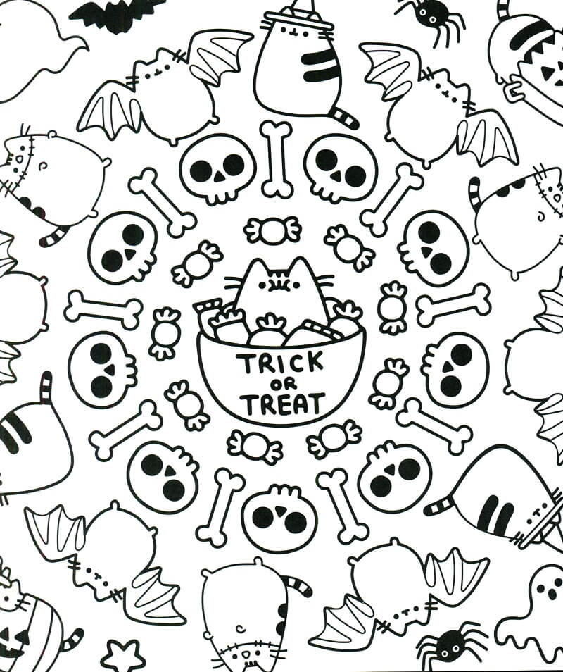 Trick or Treat Pusheen Coloring Page
