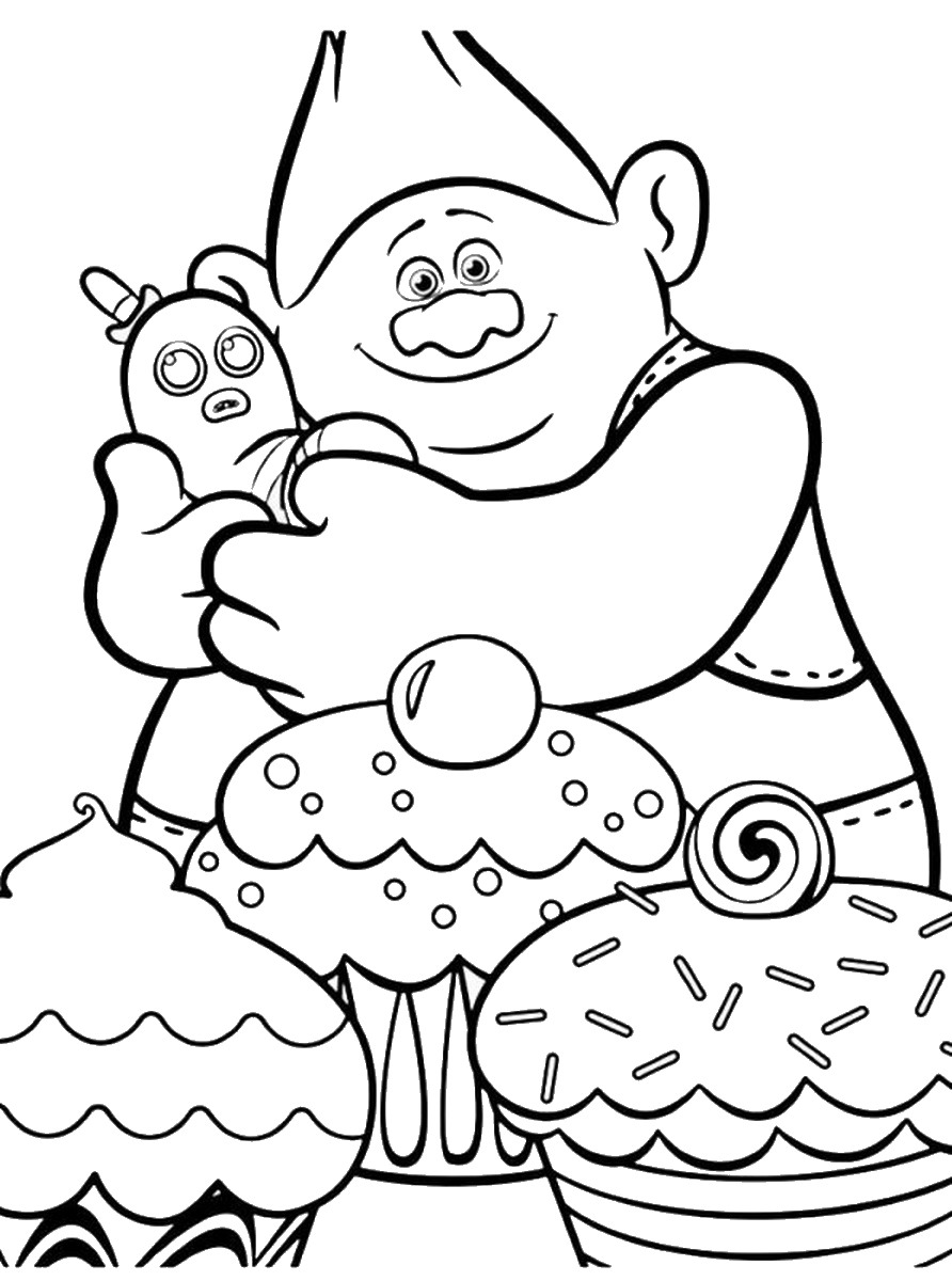Trolls Movie Cupcakes Coloring Page