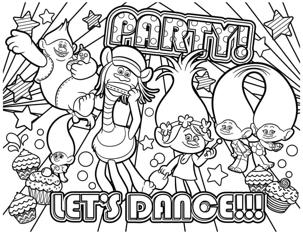 Trolls World Tour Party Coloring Page
