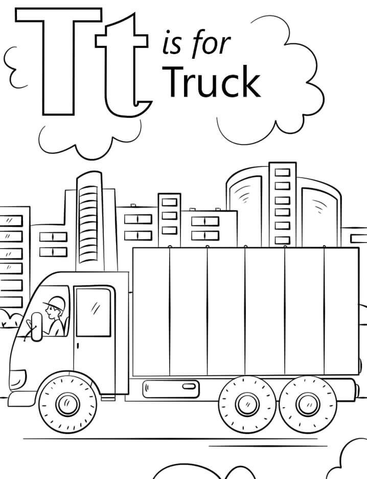 Truck Letter T Coloring Page