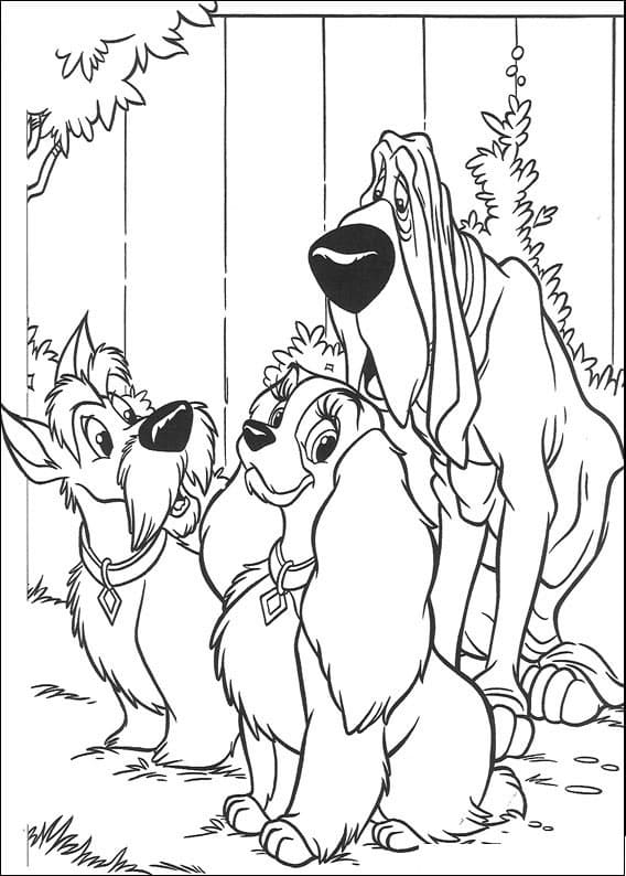 Trusty, Lady and Jock Coloring Page