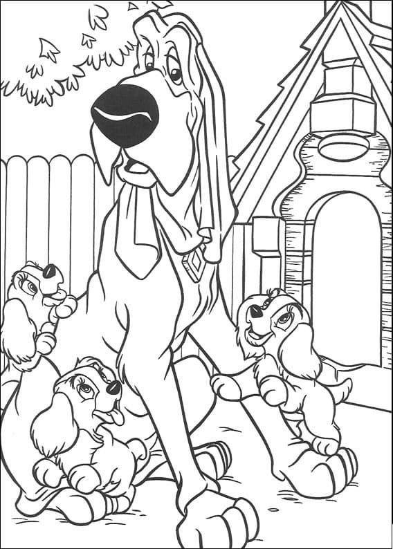 Trusty and Puppies Coloring Page