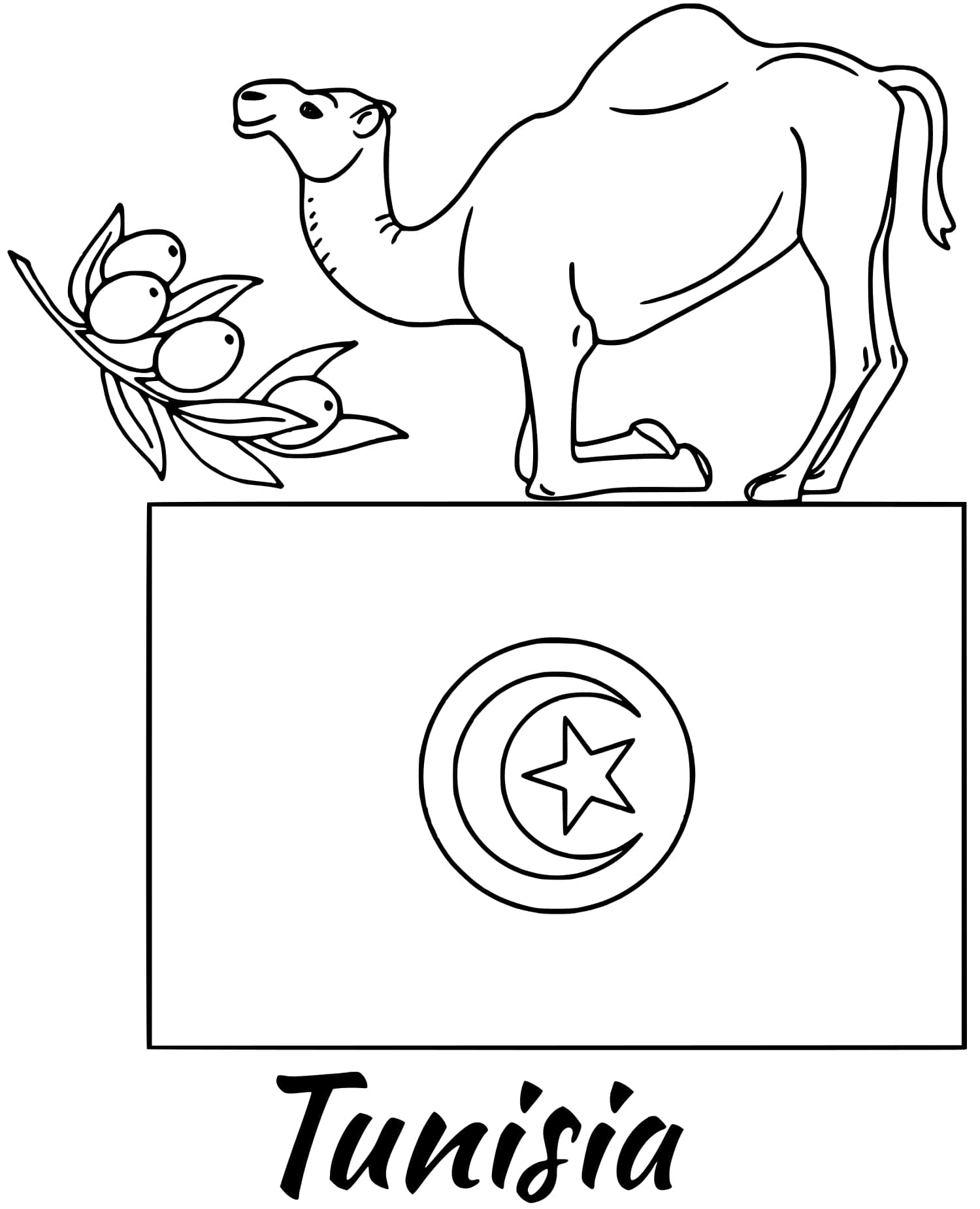 Tunisia Flag Camel Coloring Page