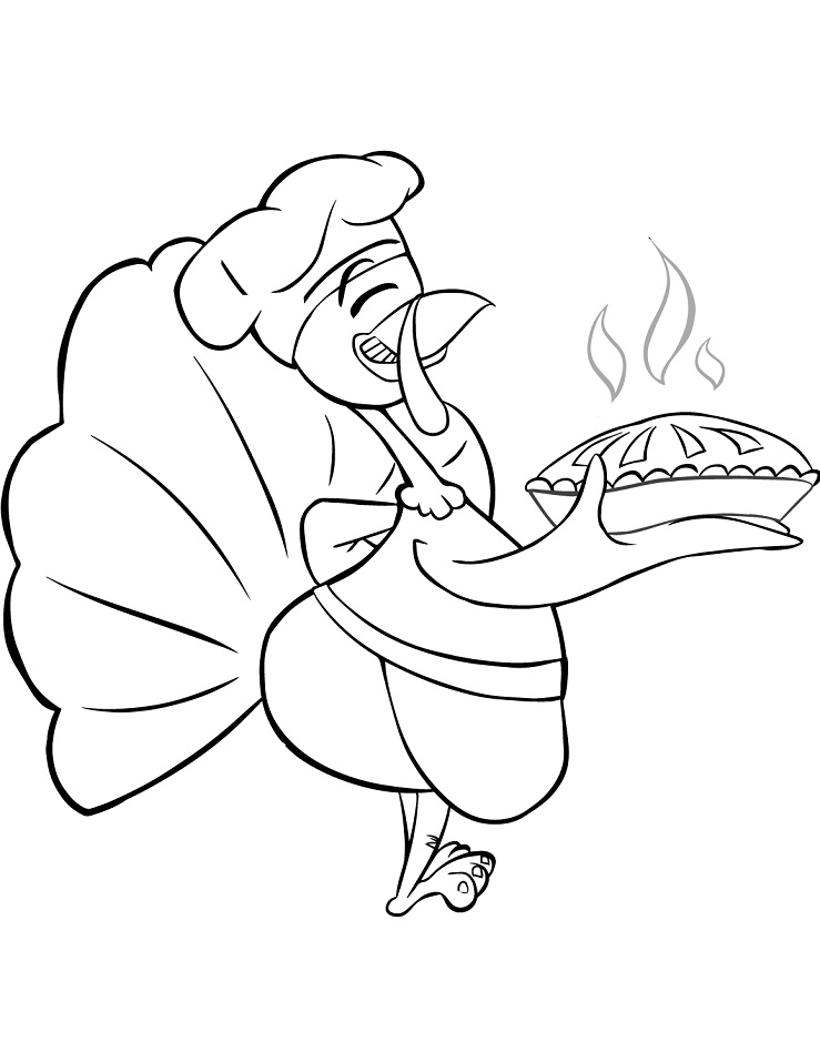 Turkey Chef Making Pie Coloring Page