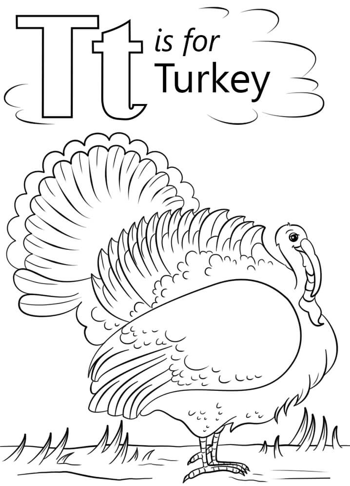 Turkey Letter T Coloring Page