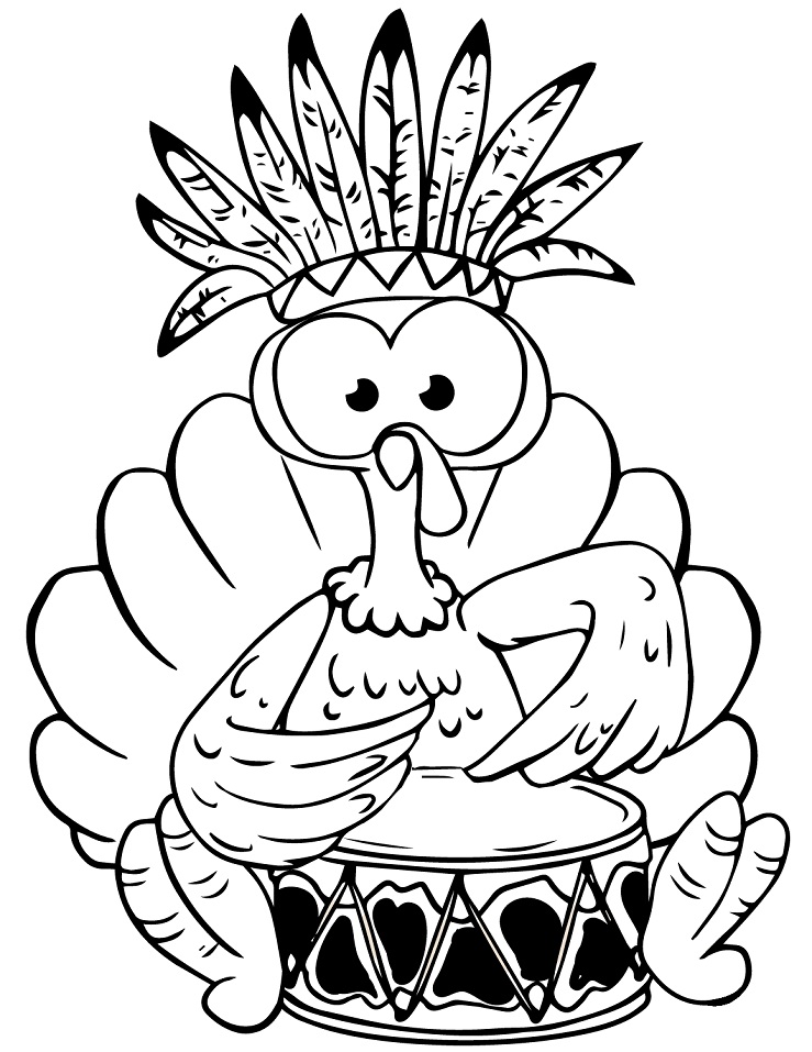 Turkey Playing Drum Coloring Page