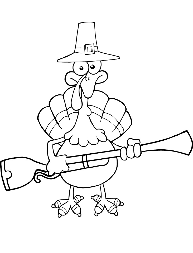 Turkey with a Gun Coloring Page