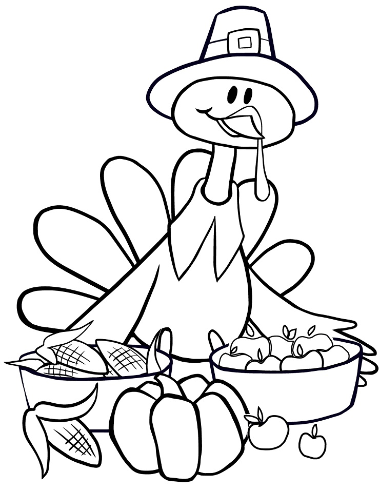 Turkey with Vegetables Coloring Page