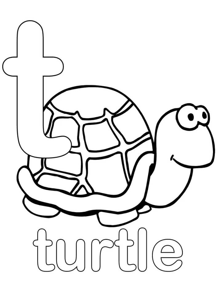 Turtle Letter T 1 Coloring Page