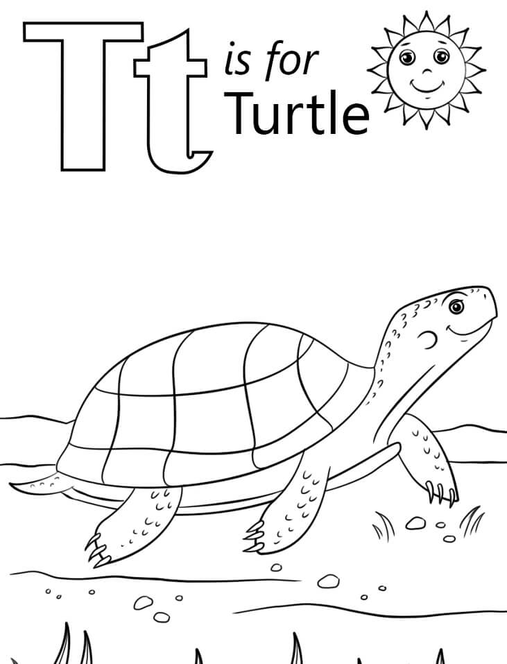 Turtle Letter T Coloring Page