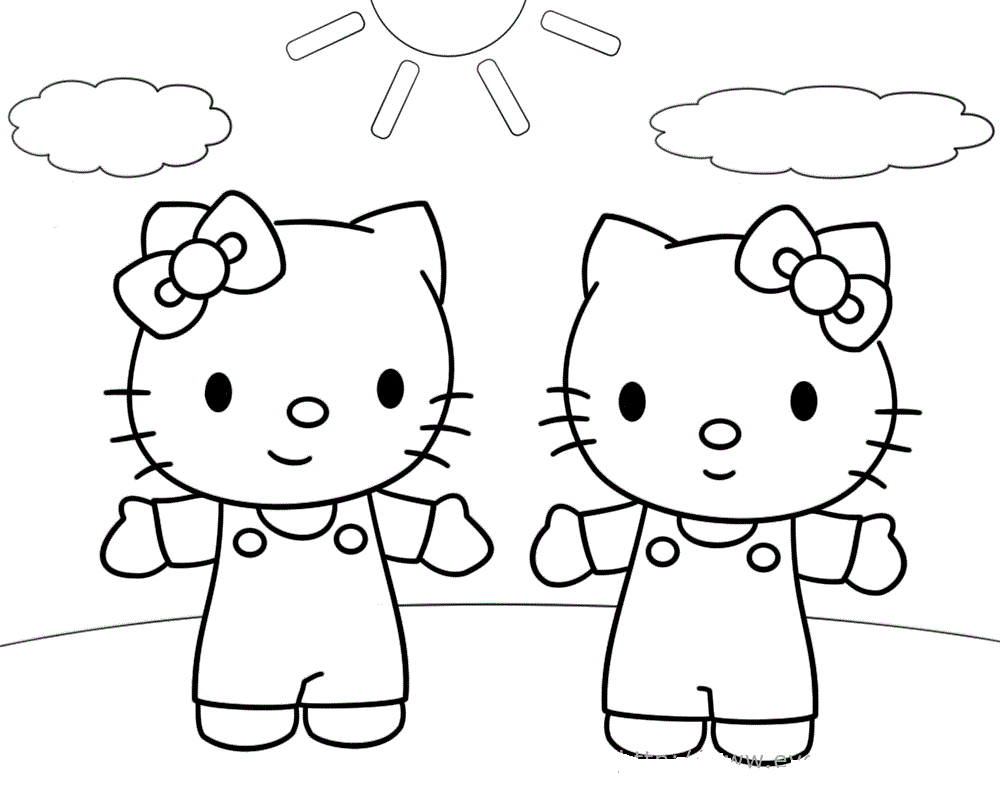 Twin Hello Kitty Coloring Page