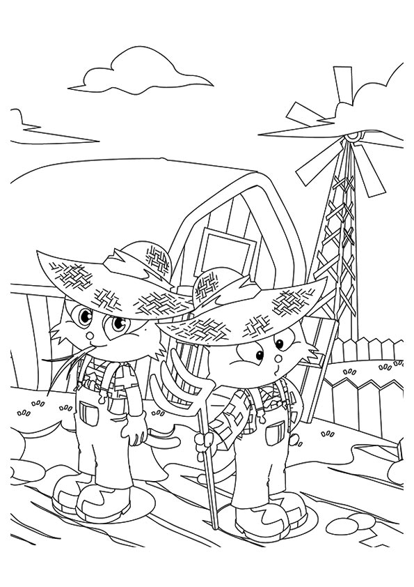 Two Cartoon Kittens Farming