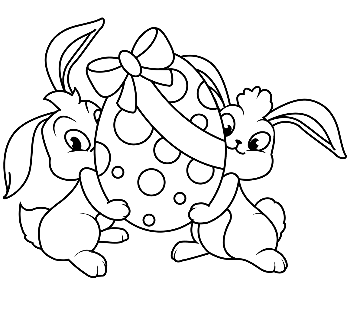 Two Easter Bunnies With Egg Coloring Page