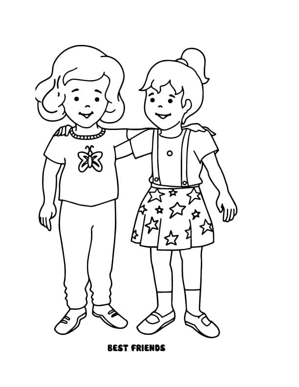 Two Girls Best Friends Coloring Page