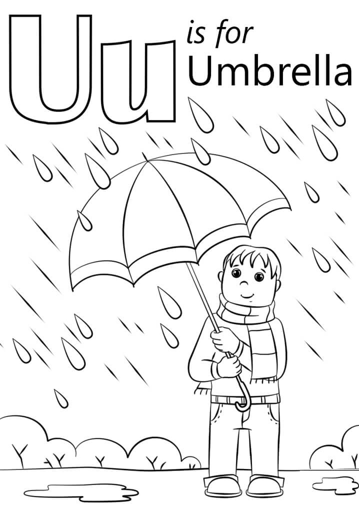 Umbrella Letter U Coloring Page