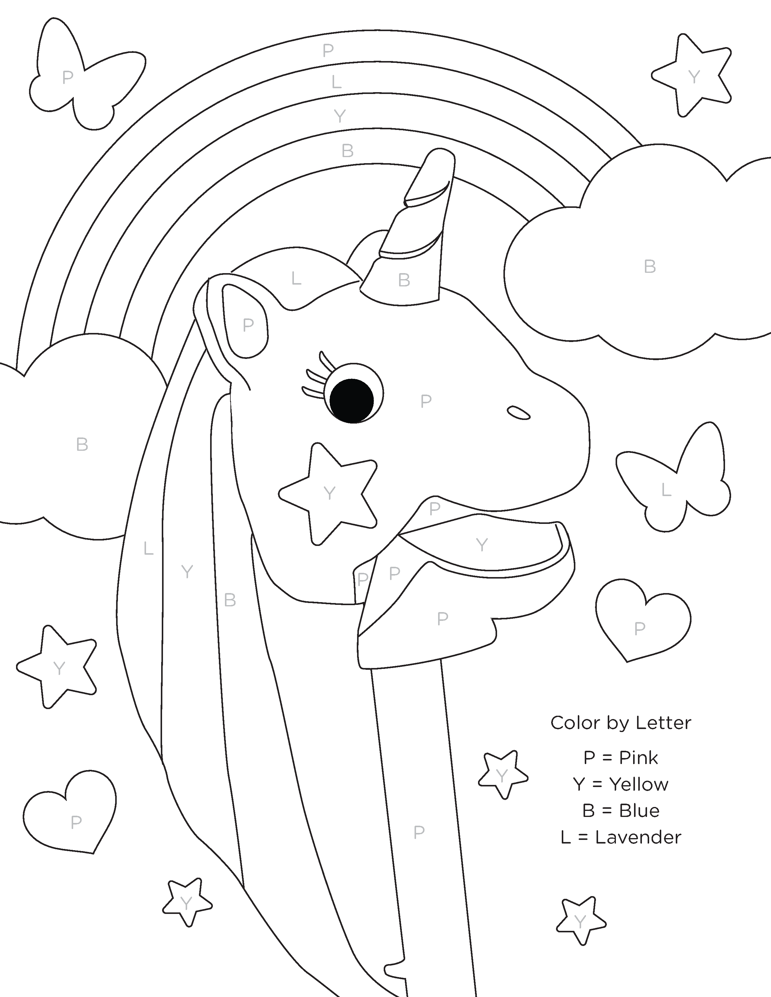 Unicorn – Color By Letters Coloring Page