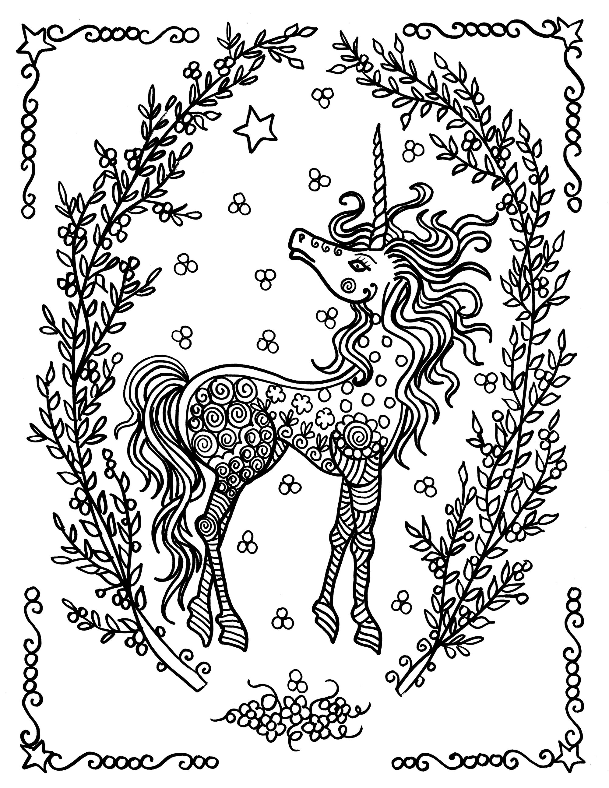 Unicorn Adult By Deborah Muller Coloring Page