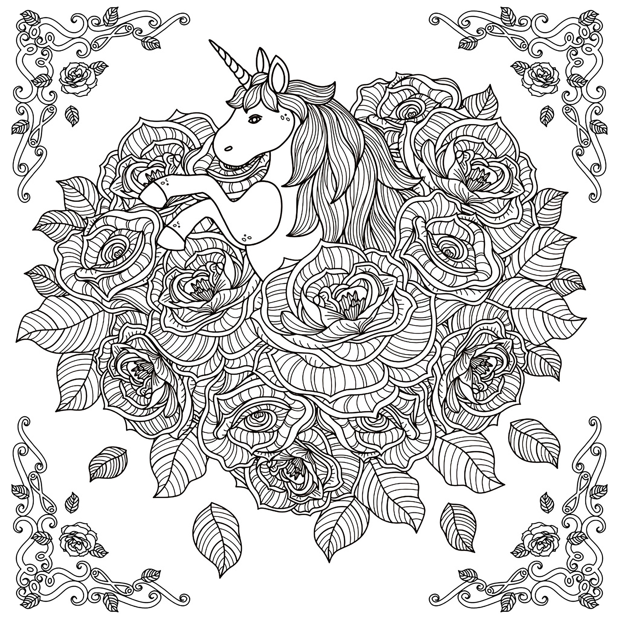 Unicorn Adult By Kchung Coloring Page
