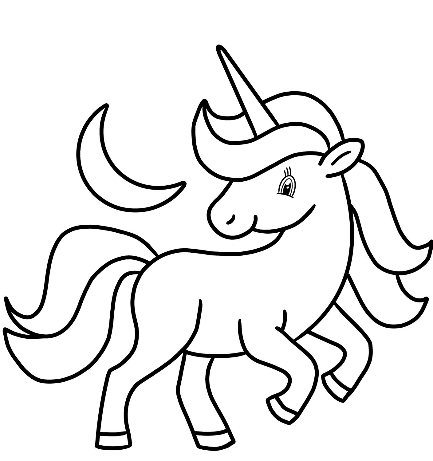 Unicorn And Crescent Moon Coloring Page