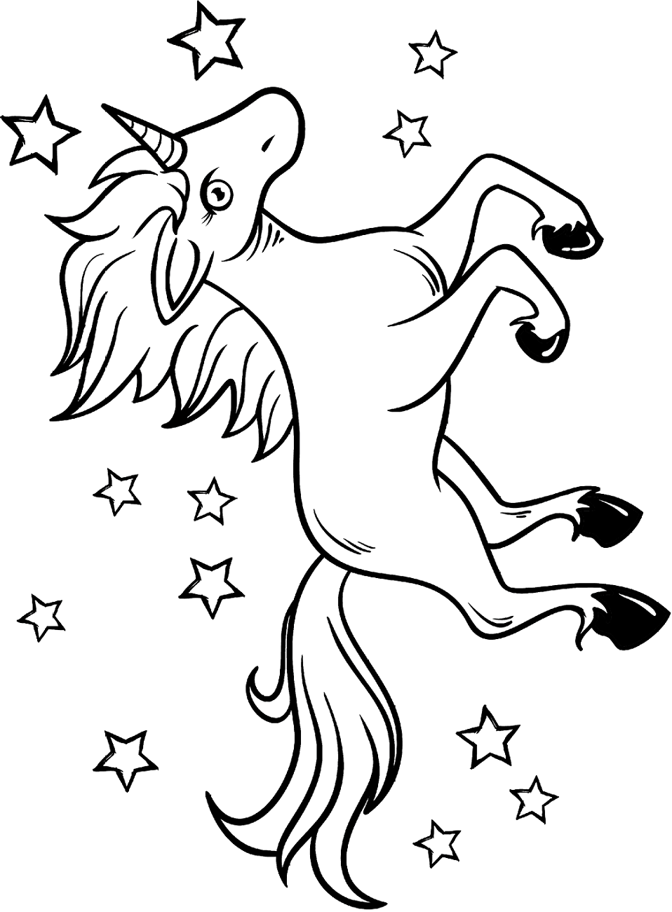 Unicorn And Stars Around Coloring Page