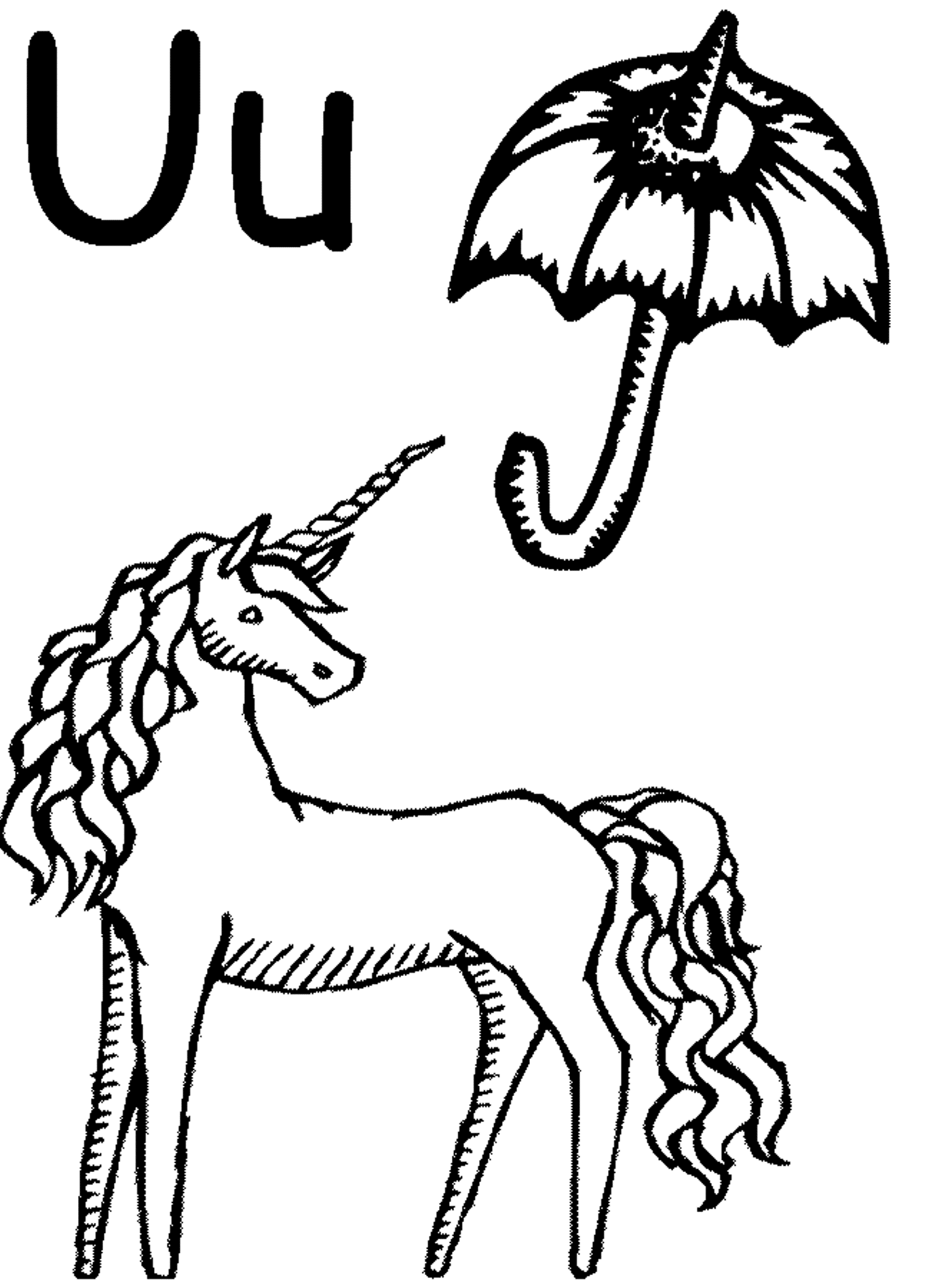 Unicorn And Umbrella Alphabet S Free4979 Coloring Page