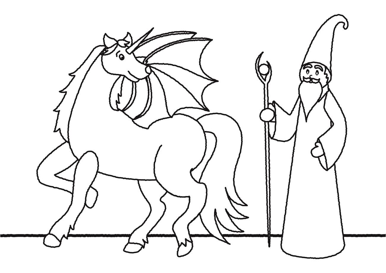 Unicorn And Witch Coloring Page