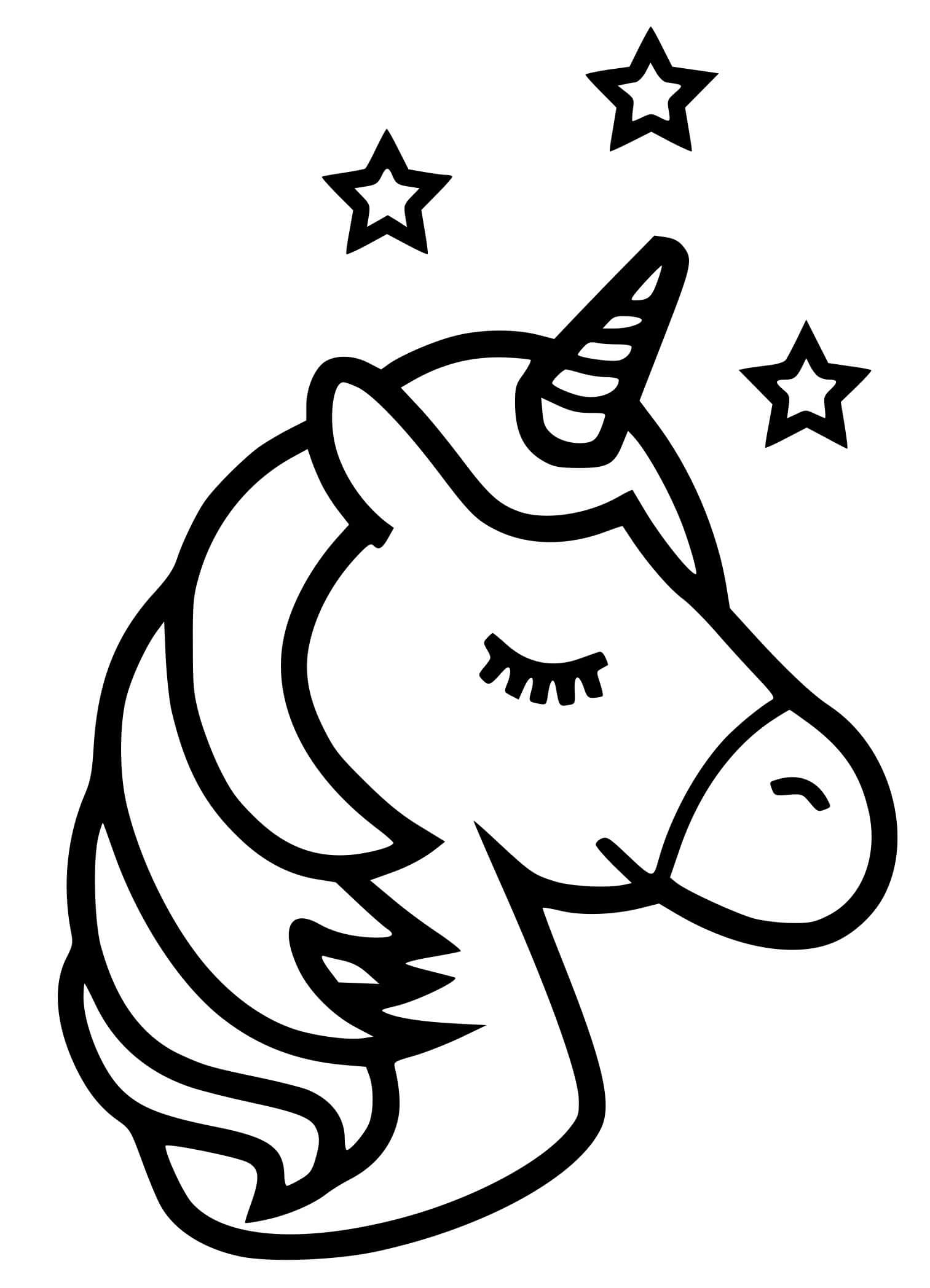 Unicorn Emoji Kawaii Stars Coloring Page