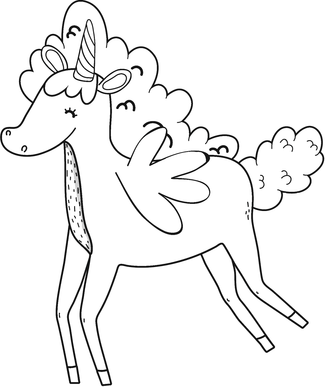 Unicorn Has Cute Wings Coloring Page