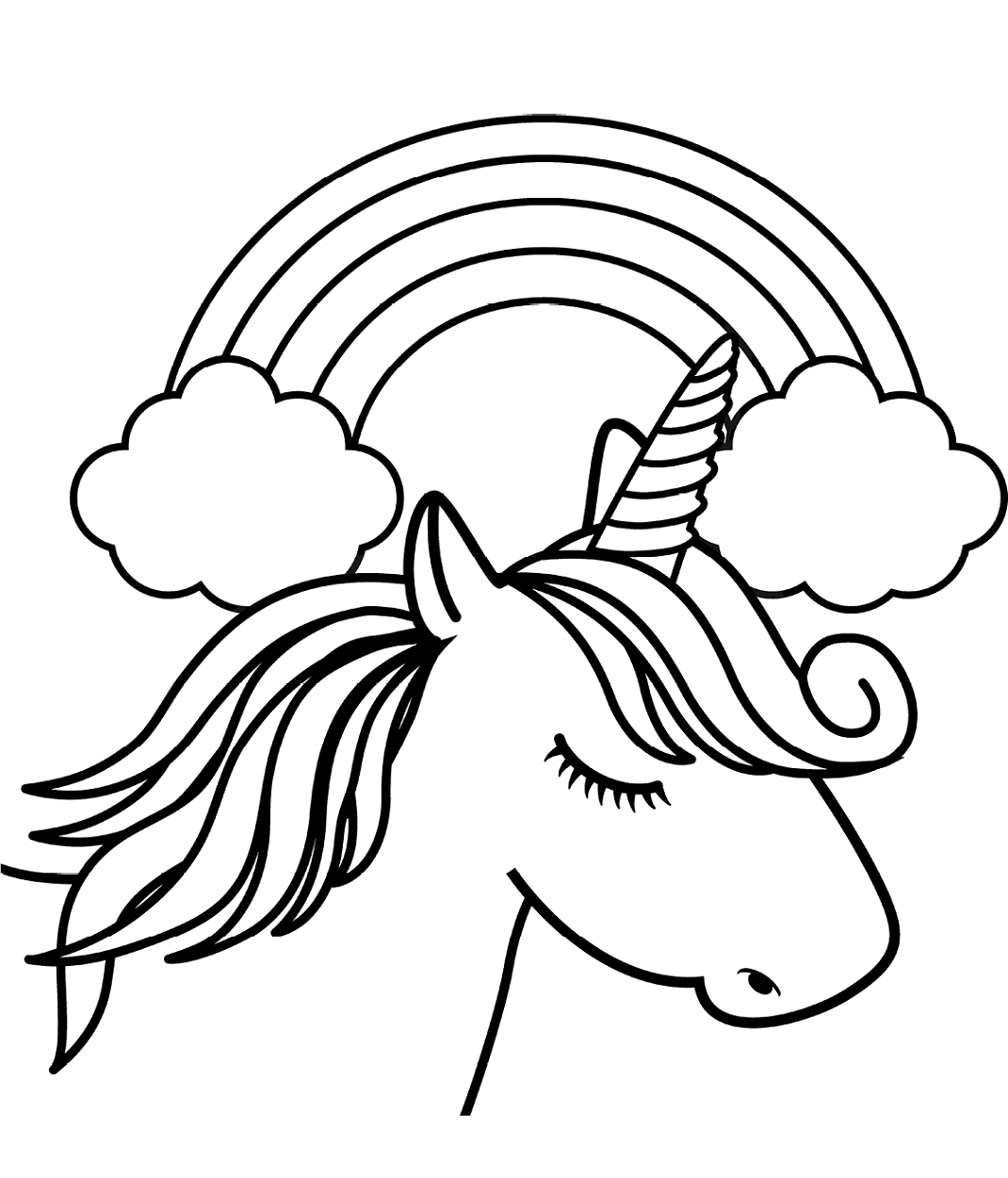 Unicorn Head In Front Of Rainbow Coloring Pages   Coloring Cool