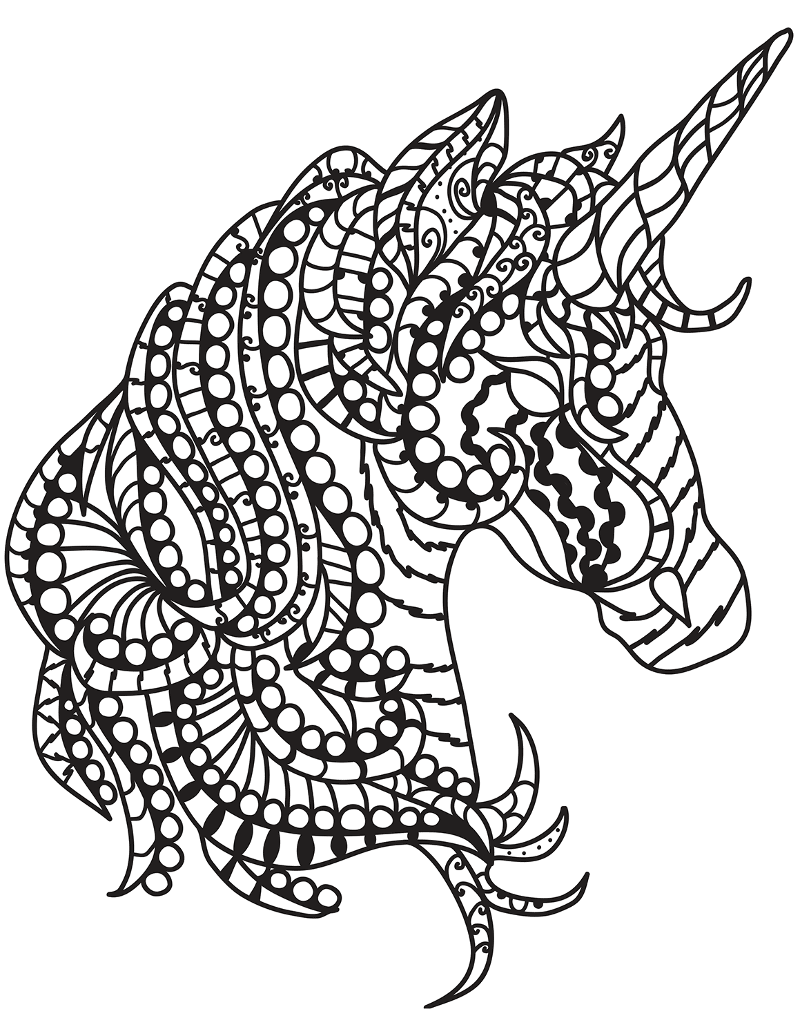 Unicorn Head Zentangle 24 Coloring Page