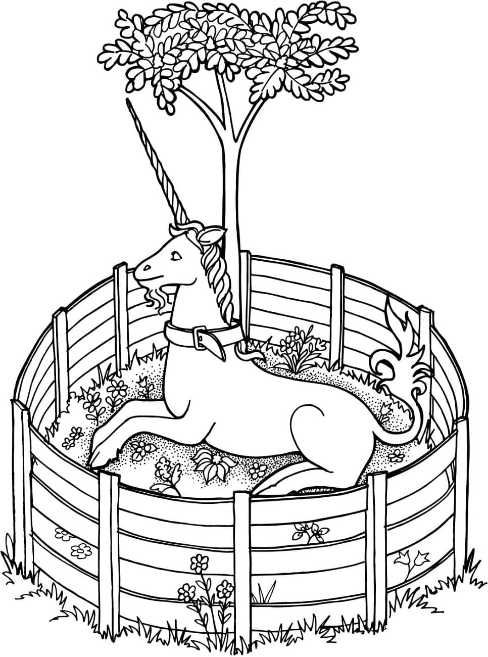 Unicorn In Cage Coloring Page