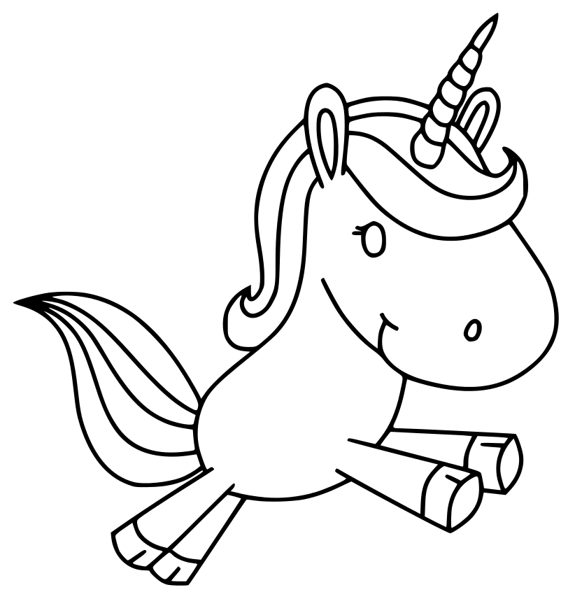 Unicorn Kawaii Happy Animal Coloring Page