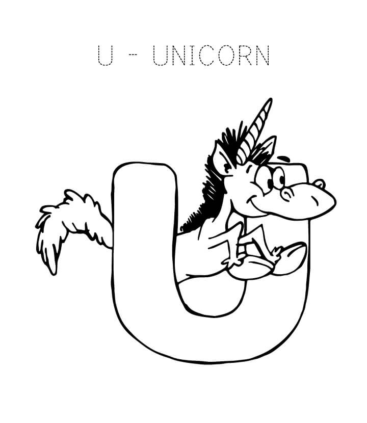 Unicorn Letter U 1 Coloring Page