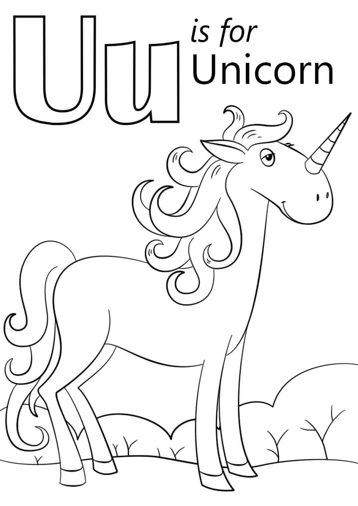 Unicorn Letter U Coloring Page