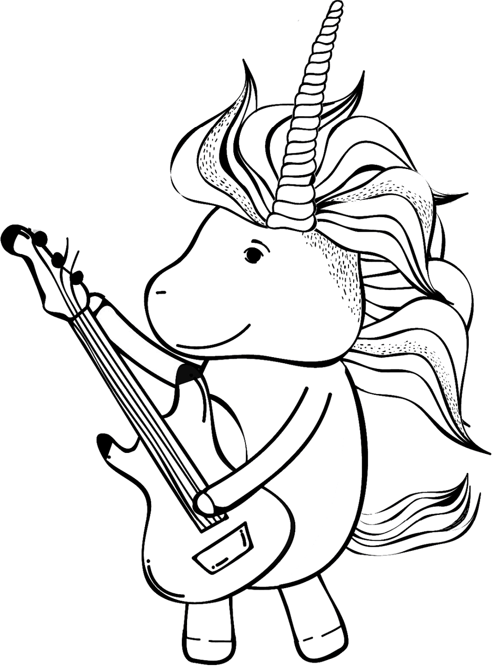 Unicorn Playing Guitar Coloring Page
