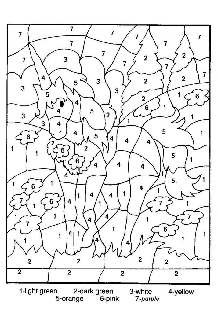 Unicorn Simple Color by Number Kindergarten Coloring Page
