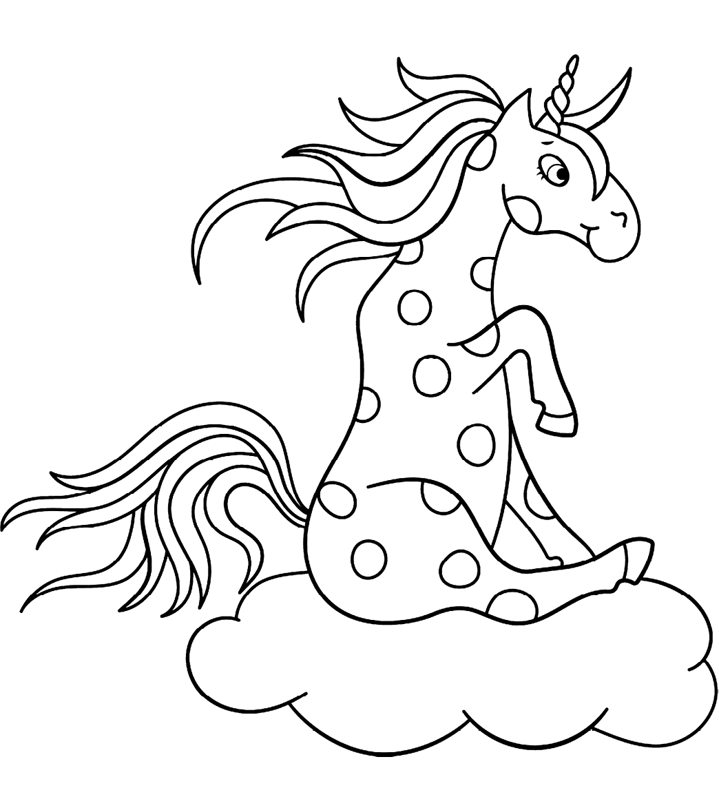 Unicorn Sitting On Cloud Coloring Page