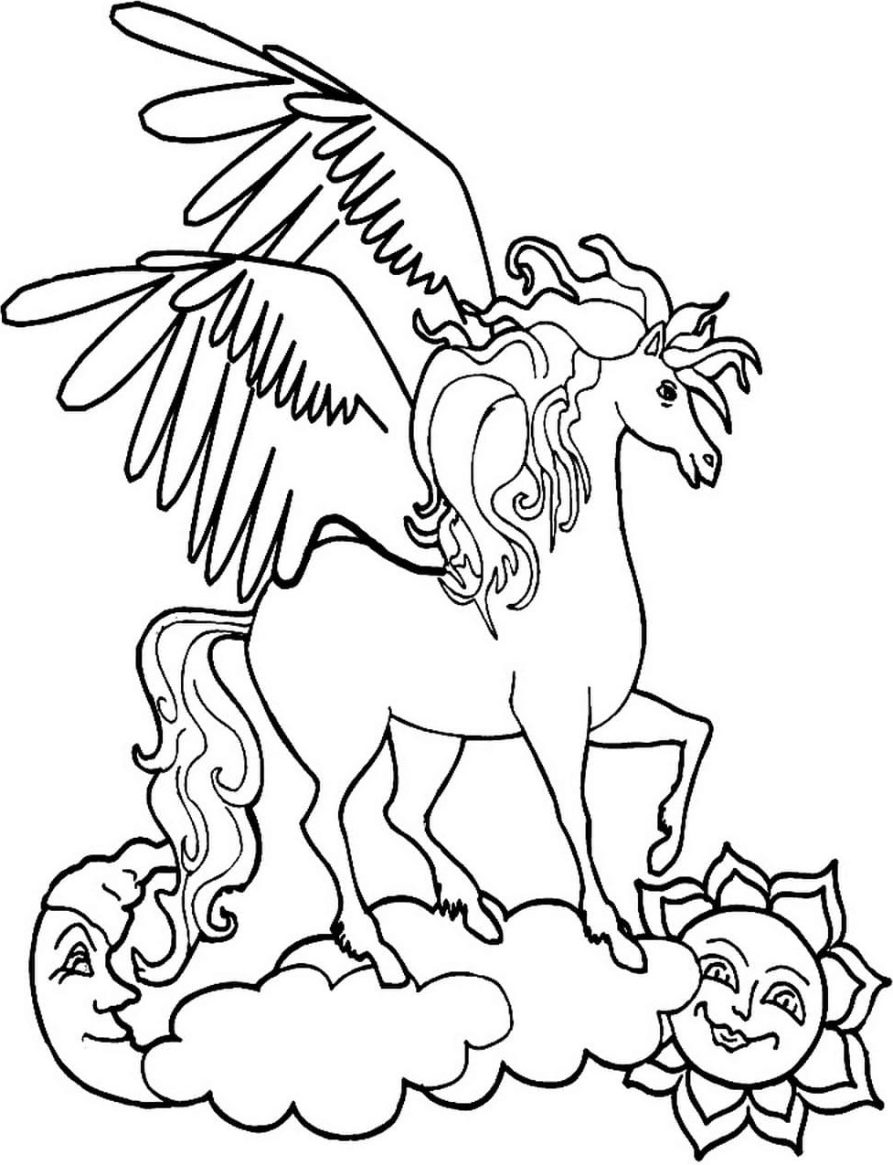 Unicorn Standing On Cloud Coloring Page