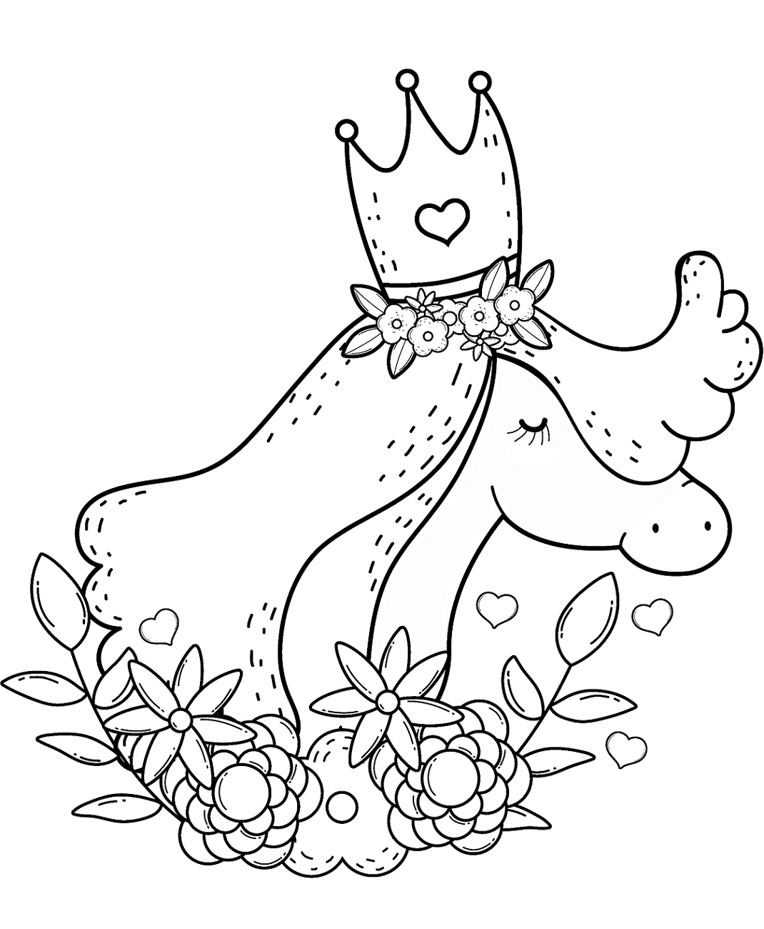Unicorn Wearing Crown Coloring Page