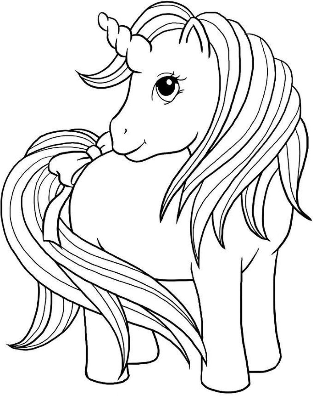 Unicorn With Bow At Tail Coloring Page