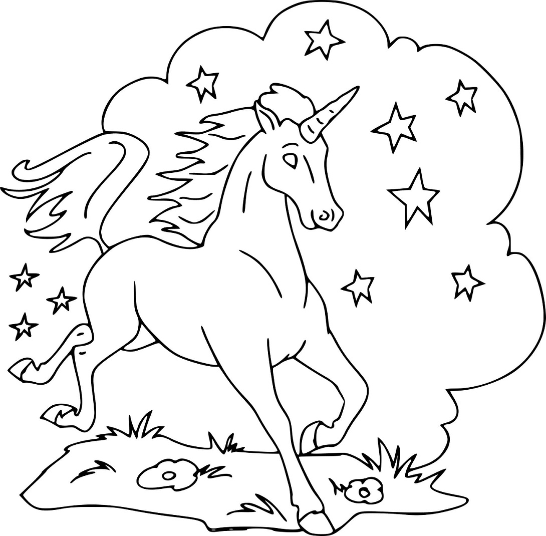 Unicorn With Star Coloring Page