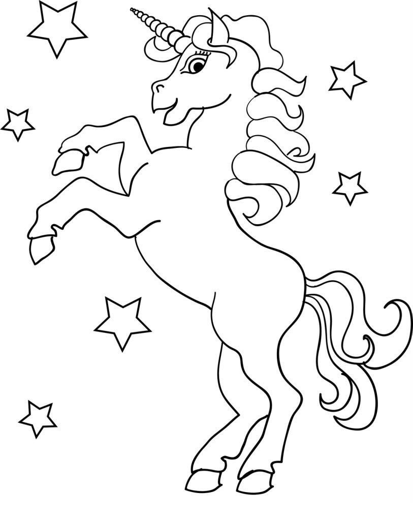 Unicorn With Stars Coloring Page