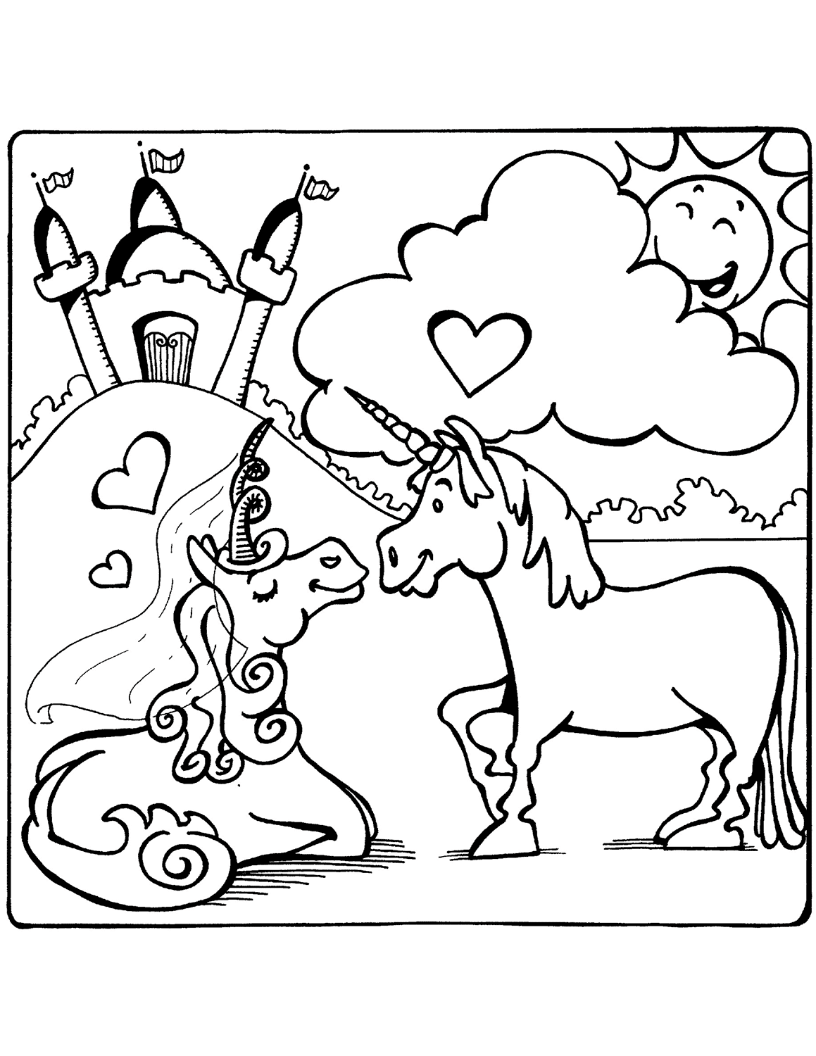 Unicorns In Love Coloring Page