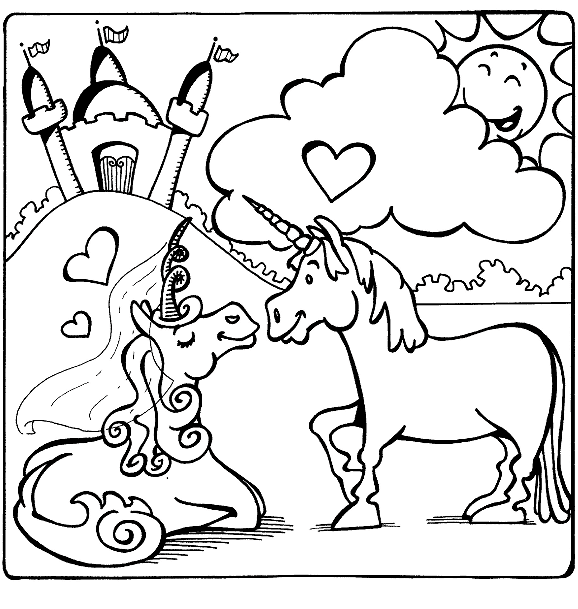 Unicorns In Love Coloring Page