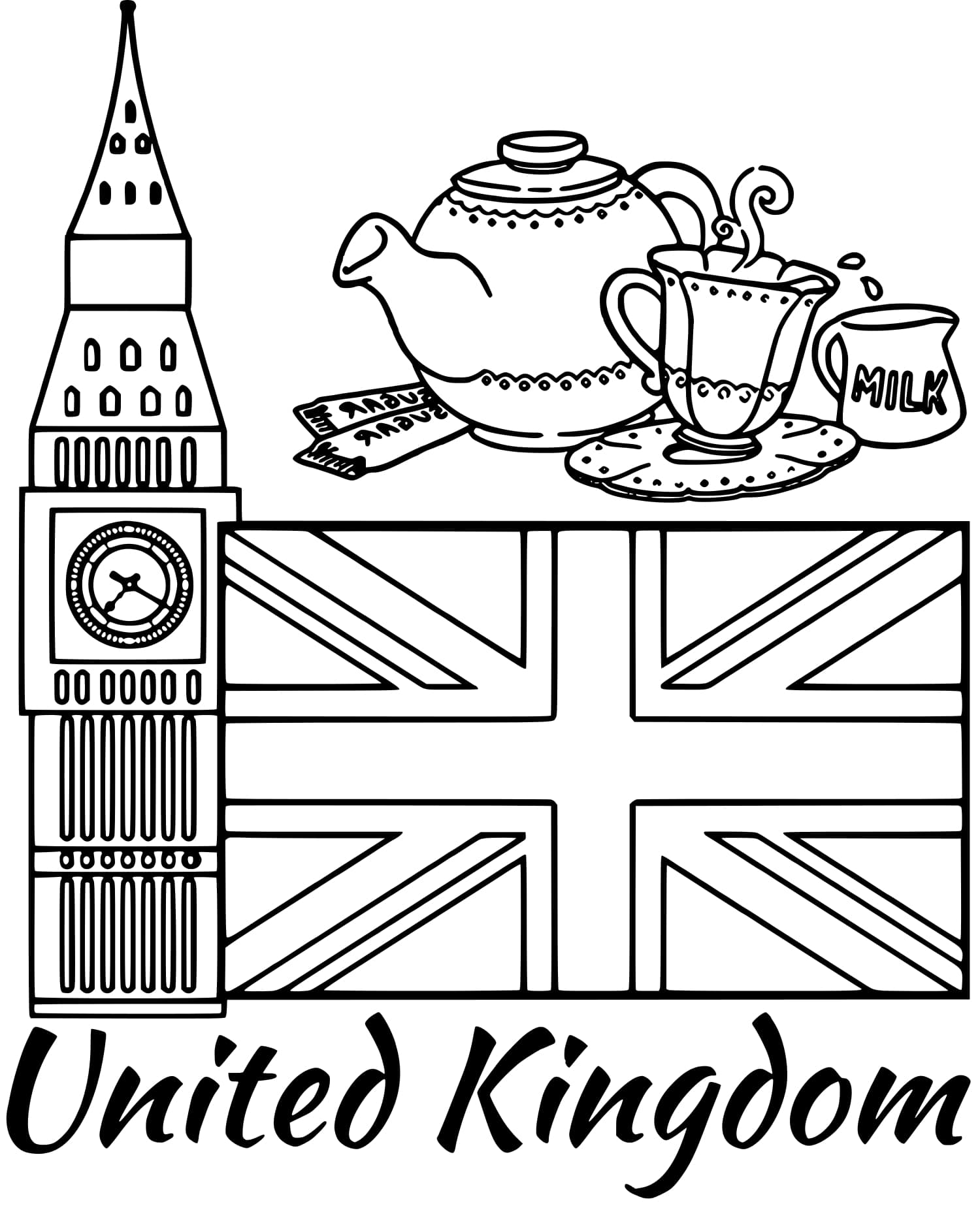 United Kingdom Flag Big Ben Coloring Page