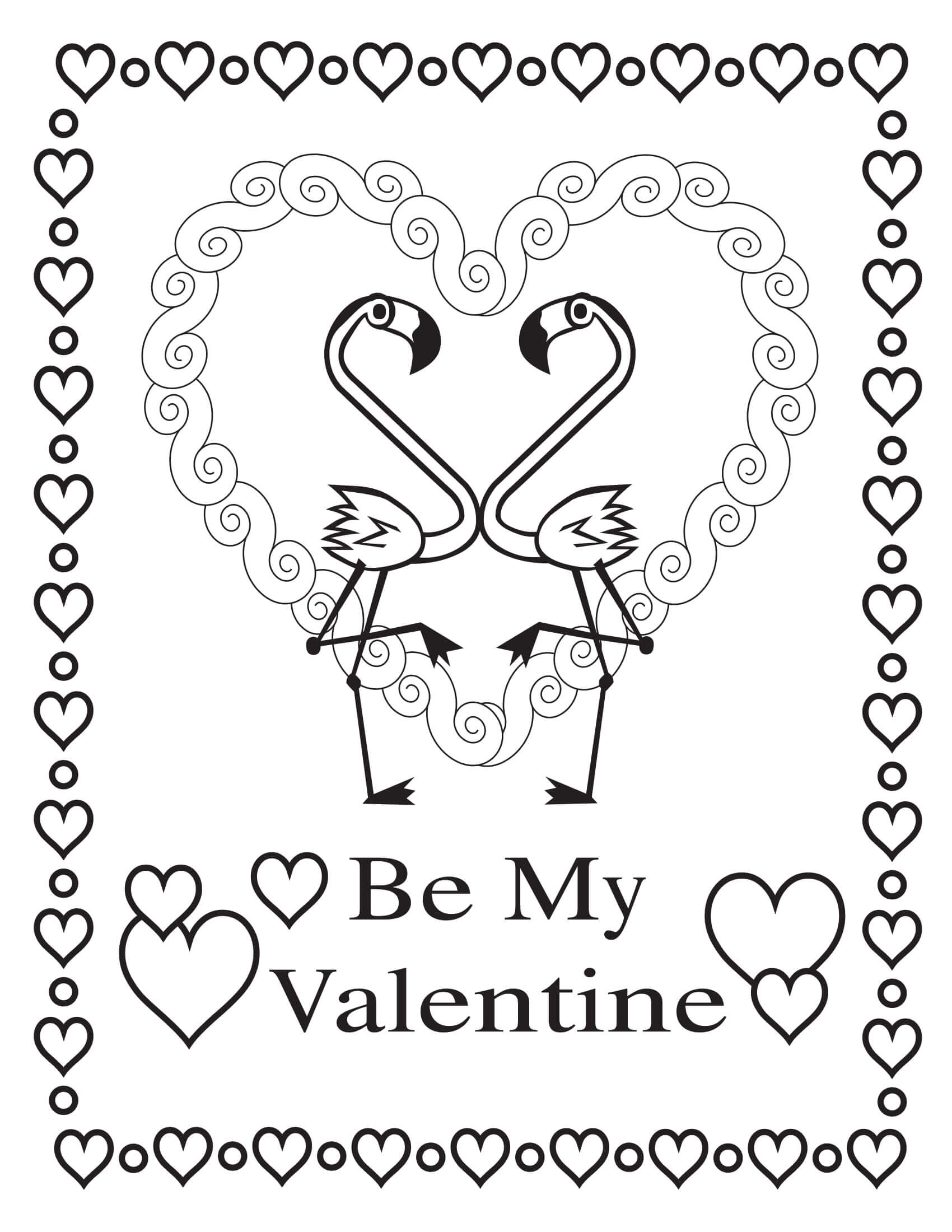Valentine Flamingoes Coloring Page