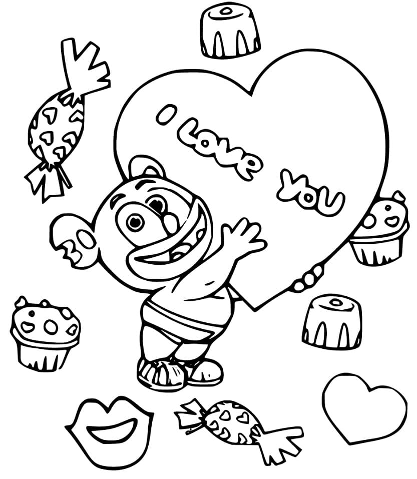Valentine Gummy Bear Coloring Page